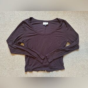 Universal Thread Dark Brown Long Sleeve Ribbed Crop Top